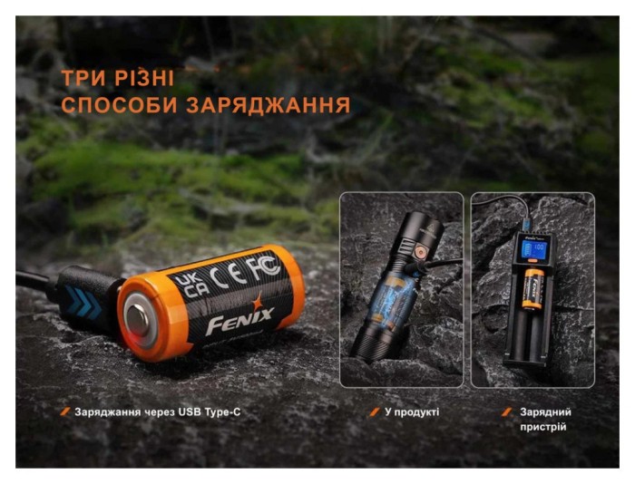 Акумулятор 16340 Fenix (1050 mAh) Type-C, укр, укр