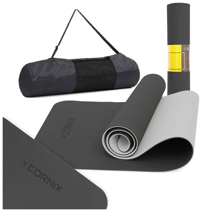 Коврик спортивный Cornix TPE 183 x 61 x 0.6 см для йоги и фитнеса XR-0349 Black/Grey