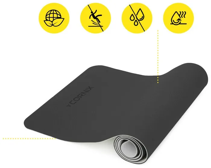 Коврик спортивный Cornix TPE 183 x 61 x 0.6 см для йоги и фитнеса XR-0349 Black/Grey