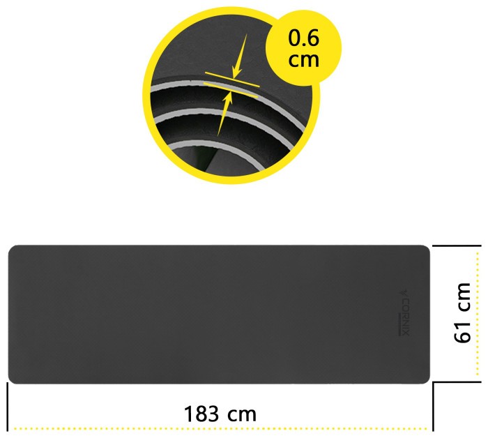 Коврик спортивный Cornix TPE 183 x 61 x 0.6 см для йоги и фитнеса XR-0349 Black/Grey