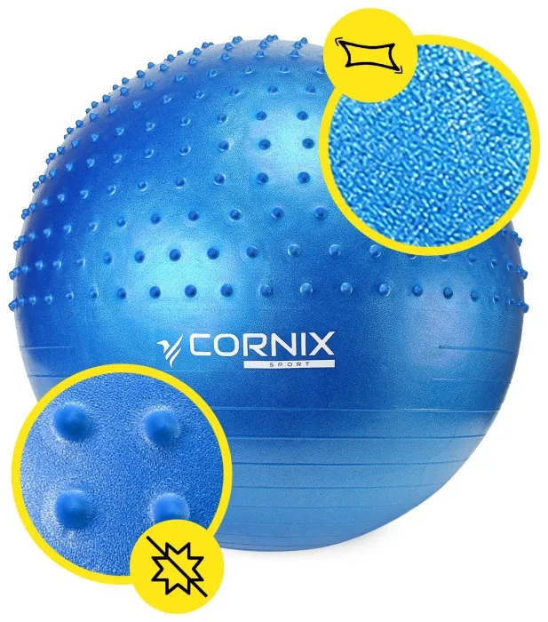 М'яч для фітнесу (фітбол) Cornix 65 см напівмасажний Anti-Burst XR-0475 Blue