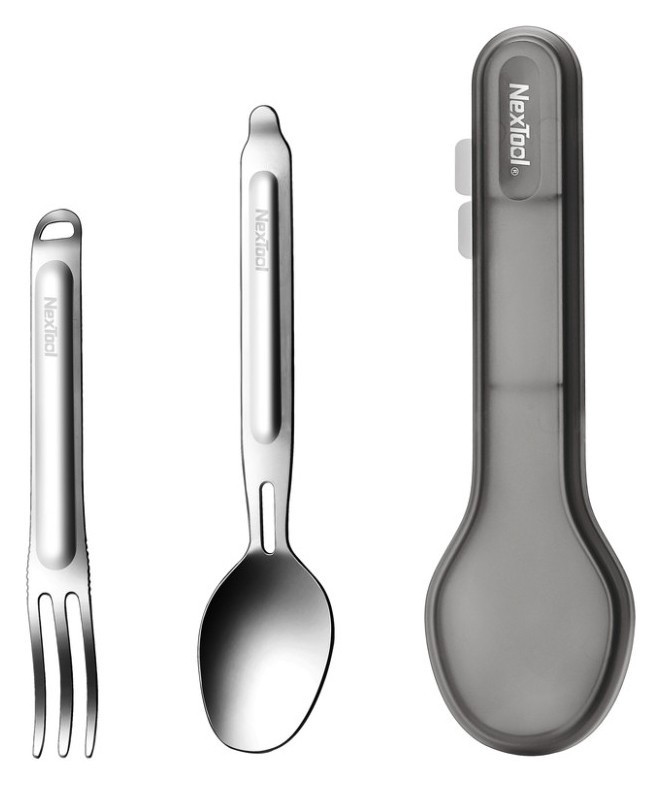 Туристический набор ложка-вилка NexTool Portable Stainless Steel Tableware, нержавеющая сталь