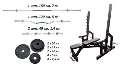 Скамейка Black Rock + Стойки Black Rock + Набор металлических резиновых дисков 120 кг.