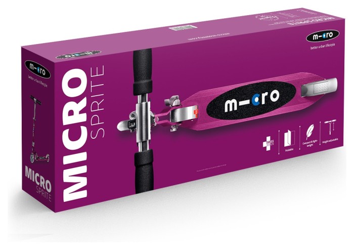 Самокат MICRO серии "Sprite" - ПУРПУРОВЫЙ МЕТАЛЛИК (сложный, до 100 kg, двухколесный)