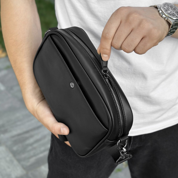 Шкіряна чорна чоловіча сумка Pobedov Delta