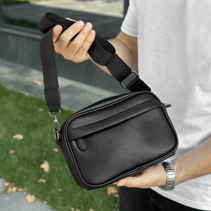 Шкіряна чорна чоловіча сумка Pobedov Delta