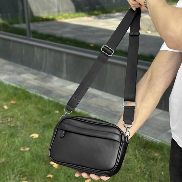 Шкіряна чорна чоловіча сумка Pobedov Delta