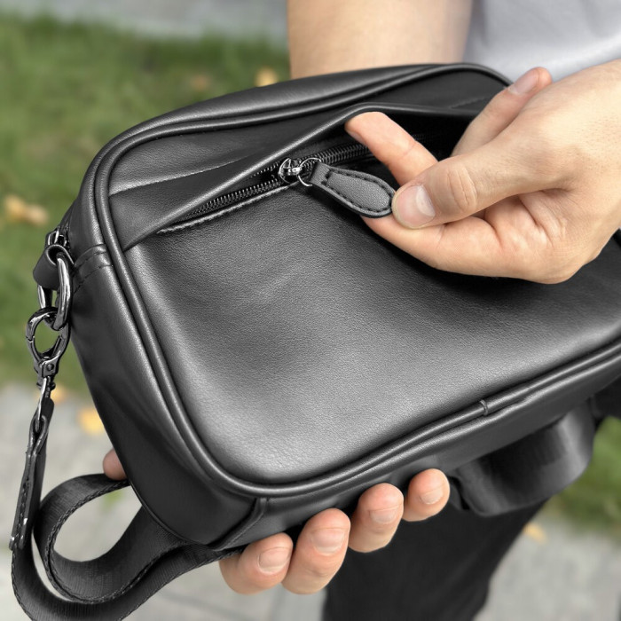 Шкіряна чорна чоловіча сумка Pobedov Delta, укр, укр