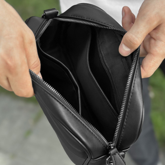 Шкіряна чорна чоловіча сумка Pobedov Delta, укр, укр