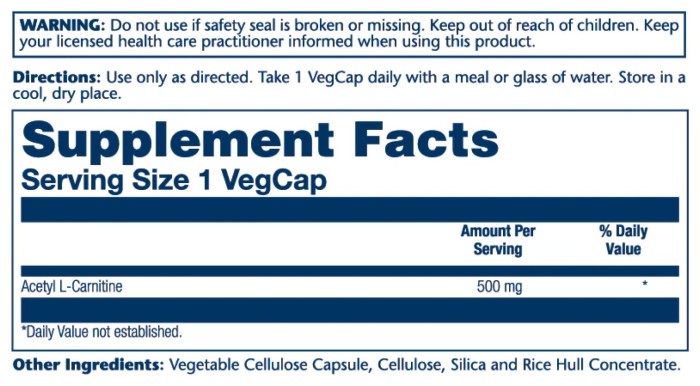 Acetyl L-Carnitine 500mg - 30 vcaps