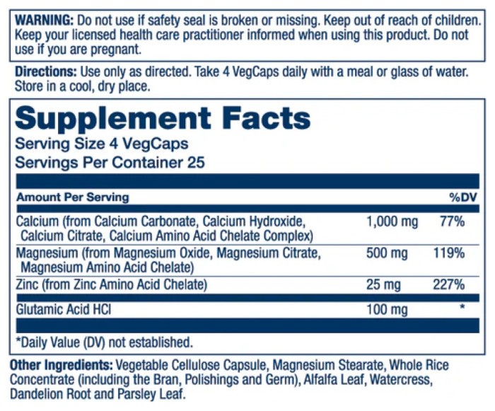 Calcium Magnesium Zinc - 100 vcaps