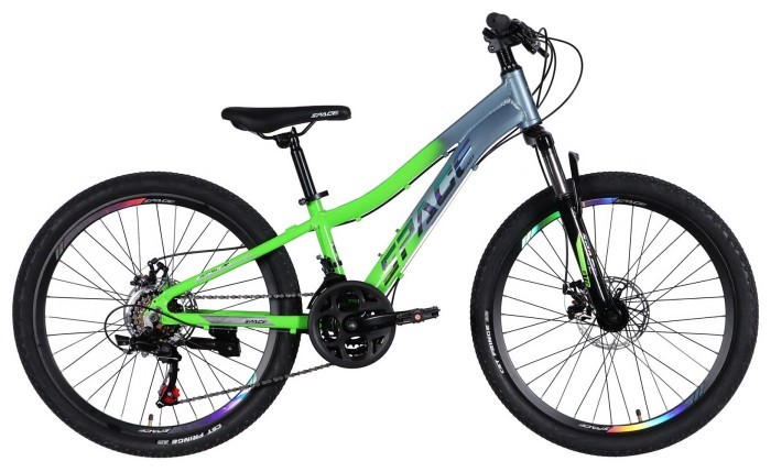 Велосипед AL 24" SPACE LYRA DD FR рама-11" серебристо-зеленый 2026