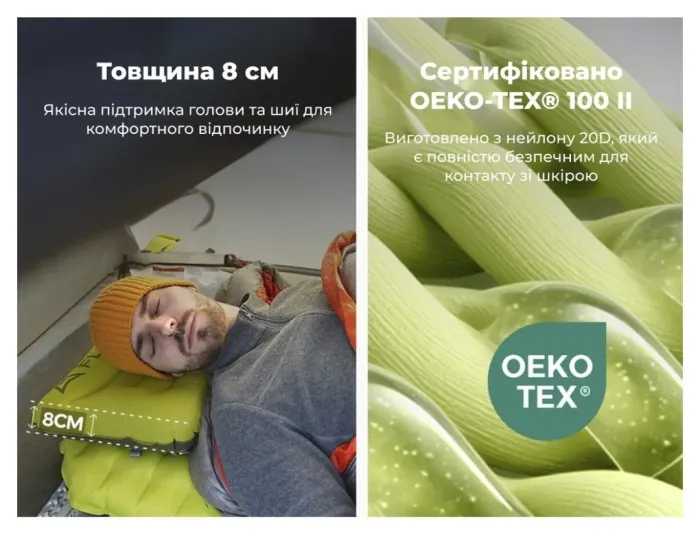Надувна подушка Flextail Tiny Pillow, зелений