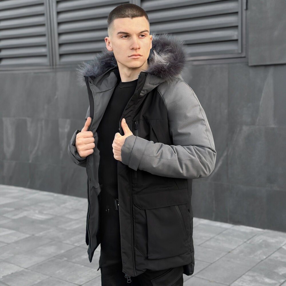 Парка чоловіча зимова з капюшоном Pobedov Seniora Udacha Gray