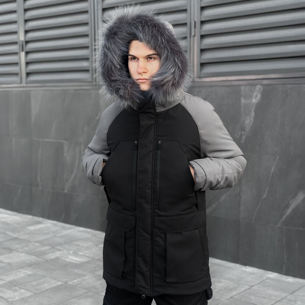 Парка чоловіча зимова з капюшоном Pobedov Seniora Udacha Gray
