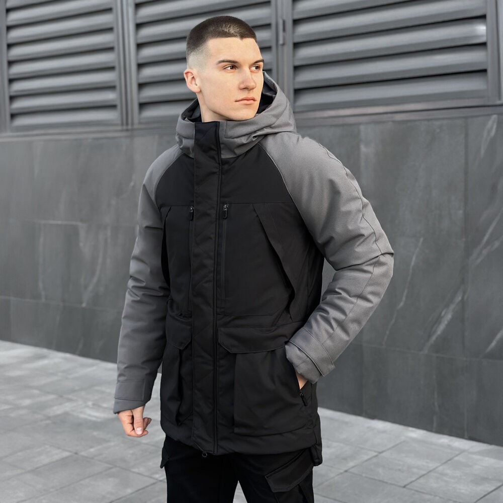 Парка чоловіча зимова з капюшоном Pobedov Seniora Udacha Gray