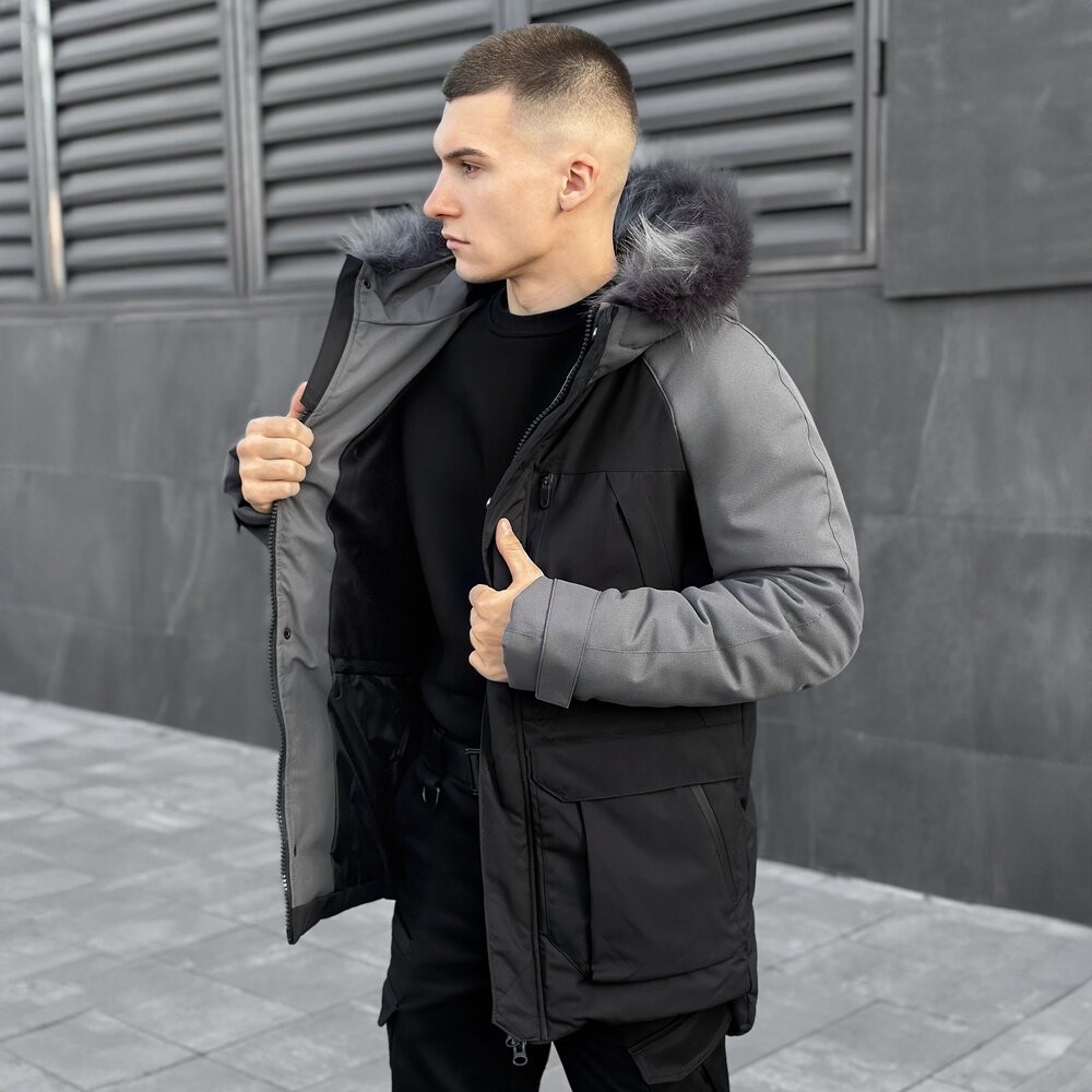 Парка чоловіча зимова з капюшоном Pobedov Seniora Udacha Gray