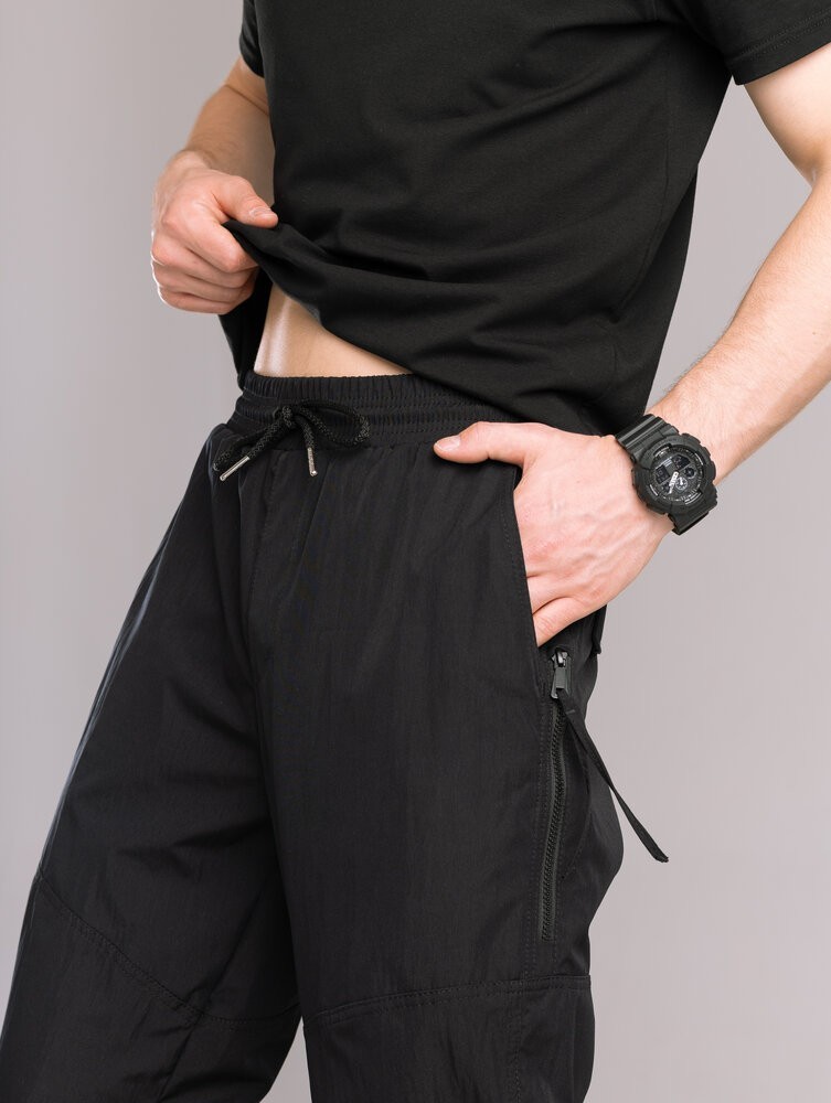 Плащові джогери з кишенями для чоловіків. Літні чорні джогери легкі чоловічі Pobedov Yoxo