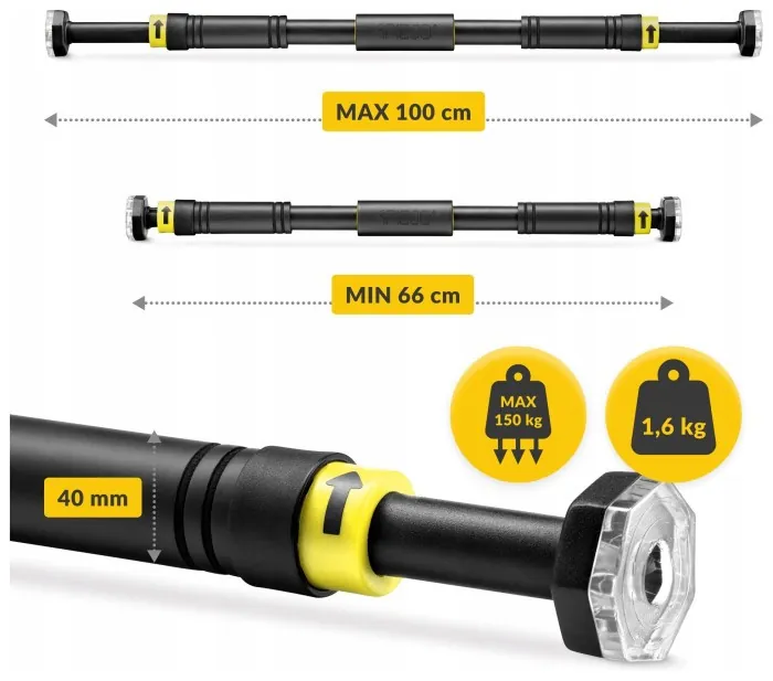 Турник раздвижной 4FIZJO 66-100 см Black/Yellow (P-5907739314765)