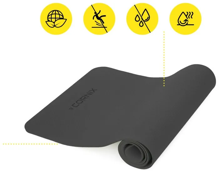 Коврики спортивные Cornix TPE 183 x 61 x 0.6 см для йоги и фитнеса XR-0350 Black