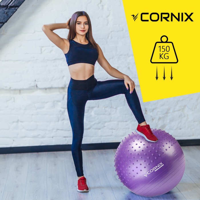 М'яч для фітнесу (фітбол) Cornix 55 см напівмасажний Anti-Burst XR-0460 Violet