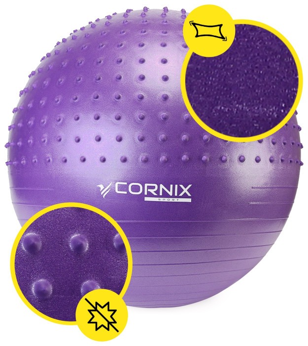 М'яч для фітнесу (фітбол) Cornix 55 см напівмасажний Anti-Burst XR-0460 Violet