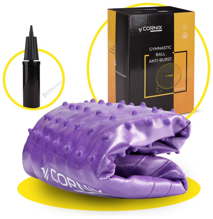 М'яч для фітнесу (фітбол) Cornix 55 см напівмасажний Anti-Burst XR-0460 Violet