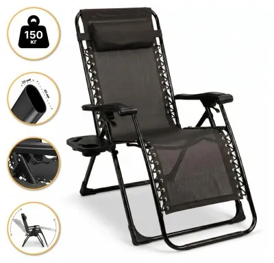 Розкладне крісло шезлонг LEOBRO Zero Gravity Premium Black (LB-ZGC-G2-BLK)