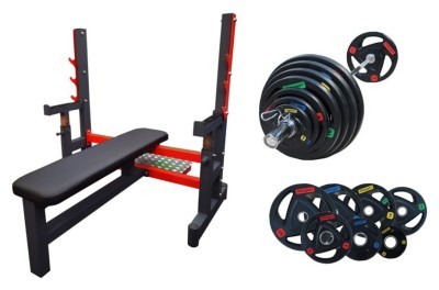 Комплект RN High Quality лава для жима + штанга профессиональная резиновая 100 кг