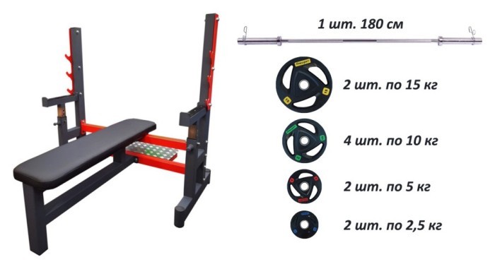 Комплект RN High Quality лава для жима + штанга профессиональная резиновая 100 кг