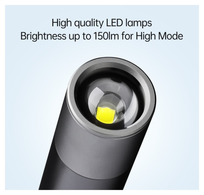 Кишеньковий ручний акумуляторний ліхтар Nextool Zoom Flashlight, 150 лм, алюмінієвий корпус (NE20162, NE20163)