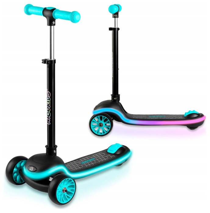 Детский самокат трехколесный Ricokids Leddi черно-бирюзовый