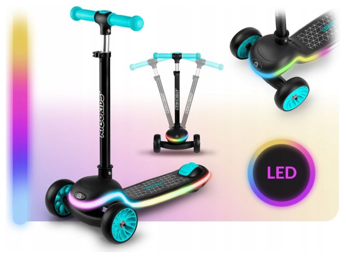 Детский самокат трехколесный Ricokids Leddi черно-бирюзовый