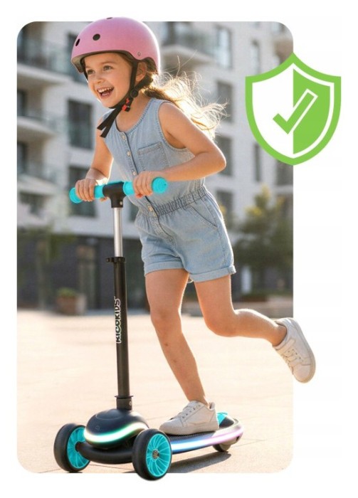 Детский самокат трехколесный Ricokids Leddi черно-бирюзовый