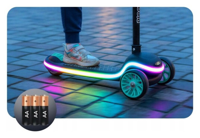 Детский самокат трехколесный Ricokids Leddi черно-бирюзовый