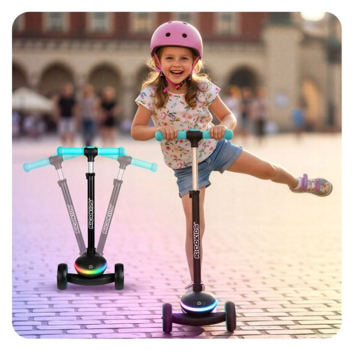 Детский самокат трехколесный Ricokids Leddi черно-бирюзовый