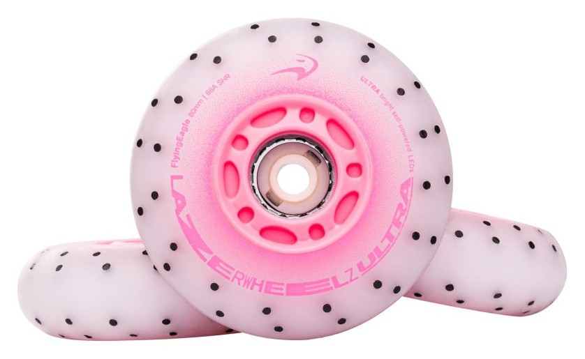 Светящиеся колеса для роликов Flying Eagle Lazerwheelz Ultra+Sparks 88A 4 шт розовые 80 мм