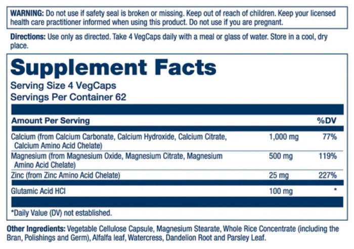Calcium Magnesium Zinc - 250 vcaps