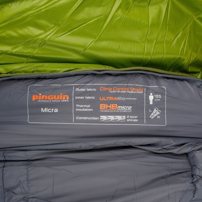 Спальный мешок Pinguin Micra (6/1°C), 185 см - Right Zip, Green (PNG 230246) 2020