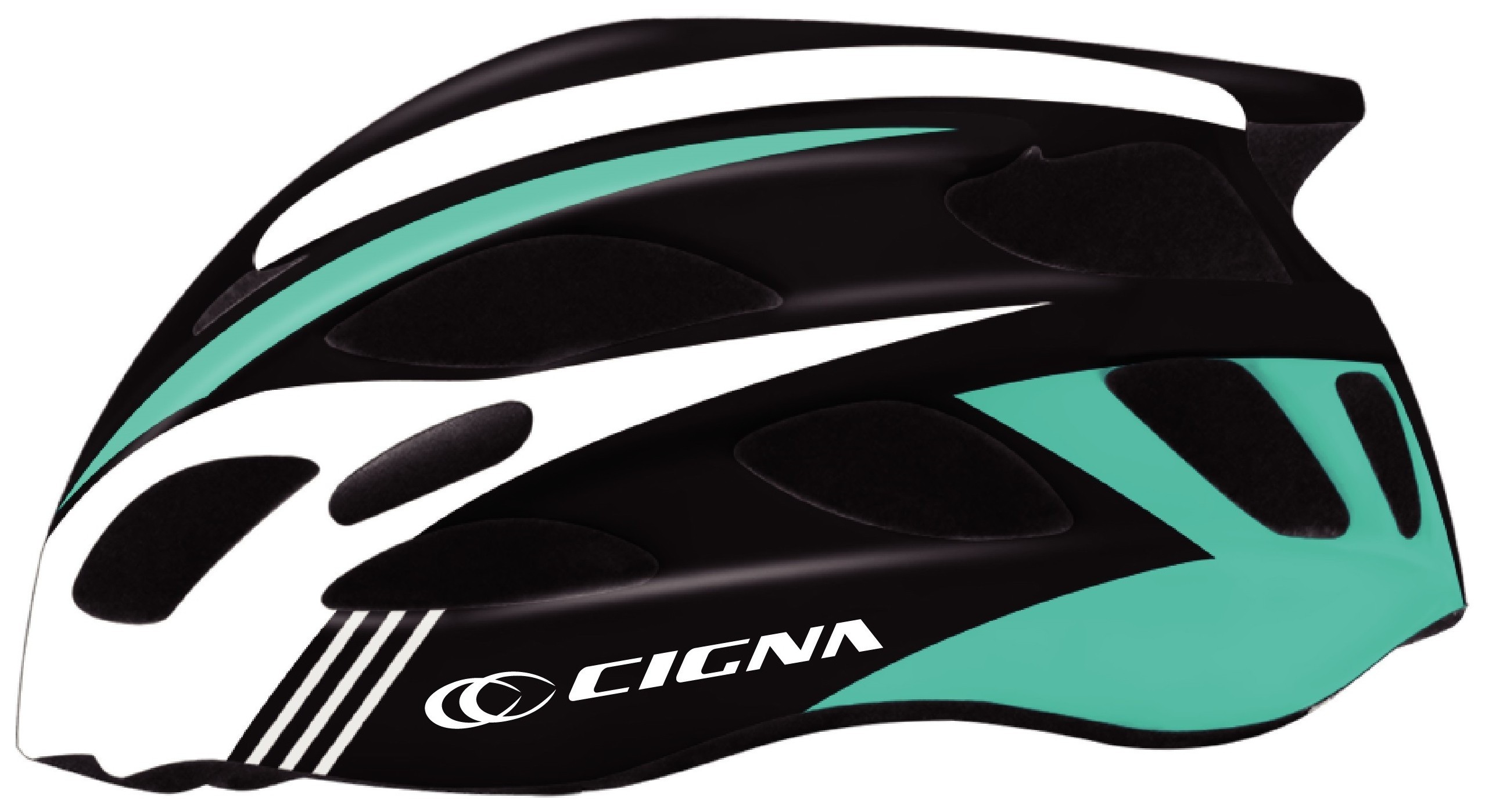 Велосипедний шолом з біл. козирком СIGNA WT-016 чорно-біло-бірюзовий