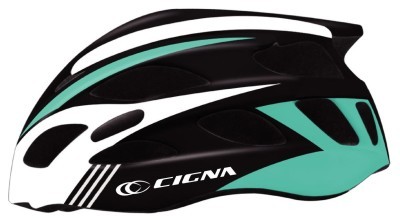 Велосипедный шлем с бел. козырьком СIGNA WT-016 черно-бело-бирюзовый