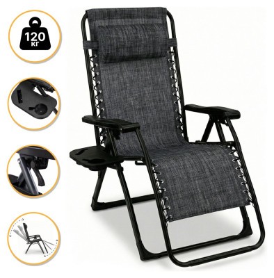 Розкладне крісло шезлонг LEOBRO Zero Gravity Dark Grey (LB-ZGC-F1-DGR)