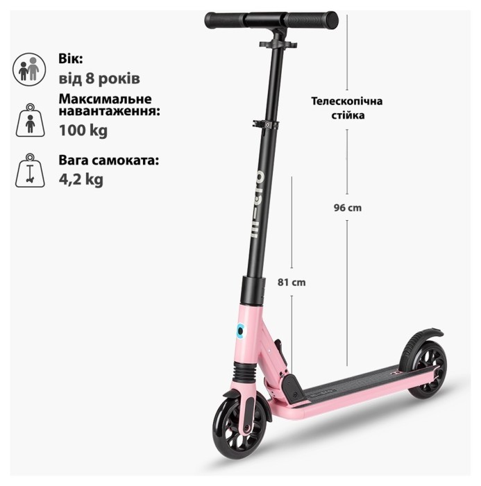 Самокат MICRO серії "Sprite Suspension" - РОЖЕВИЙ (складаний, до 100 кг (kg), двоколісний), укр, укр