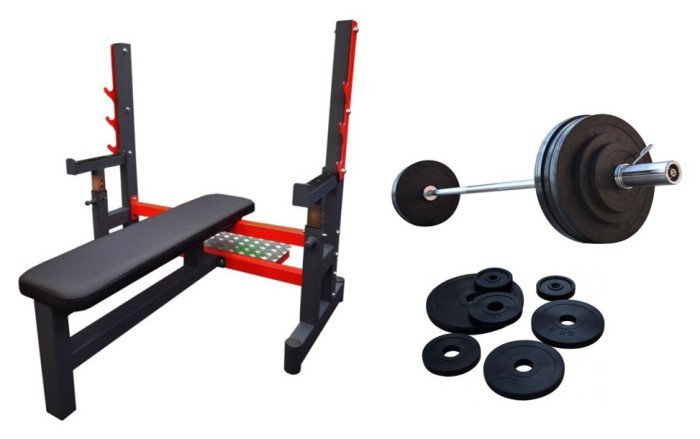 Скамейка для жима RN classic prof + Олимпийская резиновая штанга 100кг