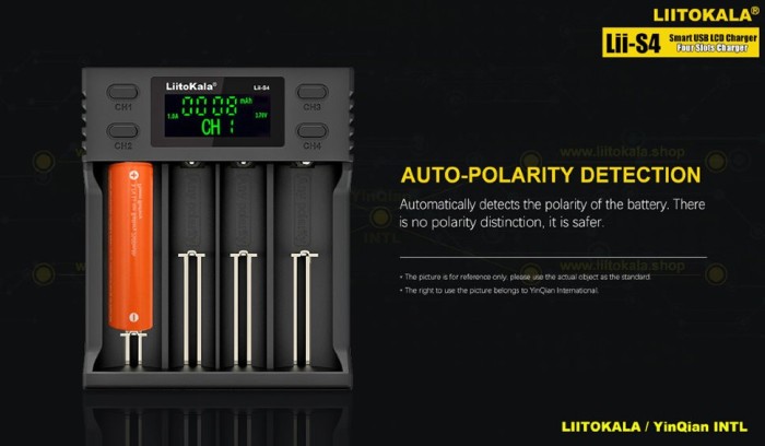 Зарядное устройство для Liitokala Lii-S4, 4 канала, Ni-Mh/Li-ion/LiFePo4, USB, LCD, Box