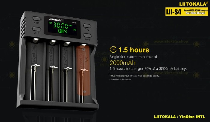 Зарядное устройство для Liitokala Lii-S4, 4 канала, Ni-Mh/Li-ion/LiFePo4, USB, LCD, Box