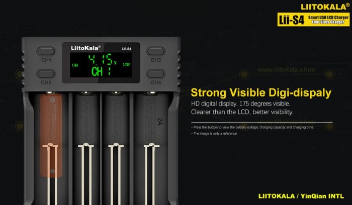 Зарядное устройство для Liitokala Lii-S4, 4 канала, Ni-Mh/Li-ion/LiFePo4, USB, LCD, Box