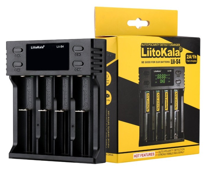 Зарядное устройство для Liitokala Lii-S4, 4 канала, Ni-Mh/Li-ion/LiFePo4, USB, LCD, Box