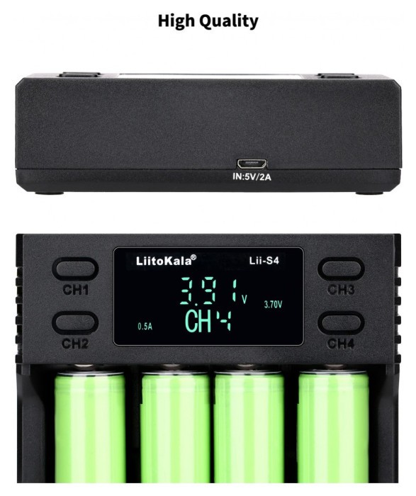 Зарядное устройство для Liitokala Lii-S4, 4 канала, Ni-Mh/Li-ion/LiFePo4, USB, LCD, Box
