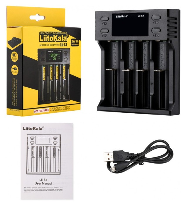 Зарядное устройство для Liitokala Lii-S4, 4 канала, Ni-Mh/Li-ion/LiFePo4, USB, LCD, Box